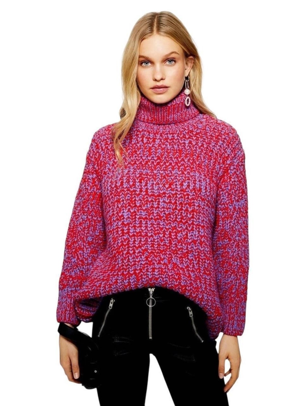 Topshop Pink & Purple Marled Turtleneck Sweater